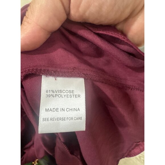 Lucy Paris Burgundy Button-Front Midi Dress With Smocked Waist & Cuffs V-Neck Lo - Picture 4 of 6